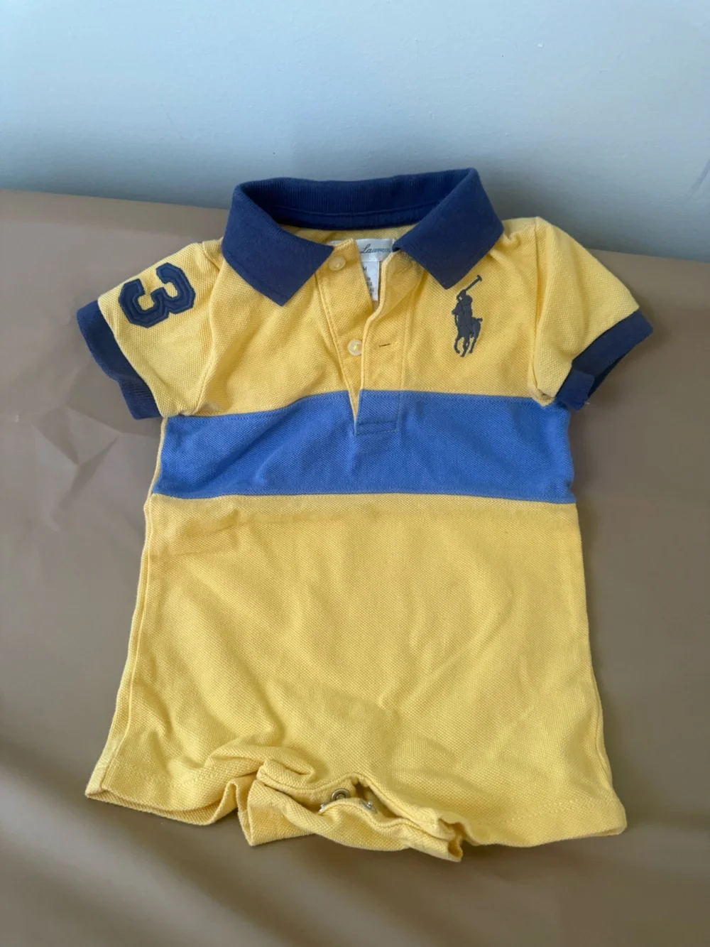 Ralph Lauren Yellow Polo with Blue Chest Stripe and Navy Trim